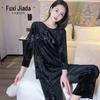 2024 Outono e Inverno Novos Pijamas de Veludo Dourado Feminino Casual Solto plus size Estilo Chinês Retro Pankou Roupas de Casa terno
