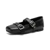 Wei Wei Girl 9225-3 Bico Quadrado Retro Tira com Fivela Dupla Mary Jane Flats Feminino