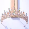 Adorno de Cabeça para Noiva Estilo Europeu Cor AB Coroa para Vestido de Casamento Performance de Aniversário Acessório de Cabelo Versátil Coroa Atacado Banhada a Ouro Estilo Palácio