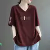 Camiseta Estilo Mãe de Comércio Exterior com Desconto Transfronteiriço, Gola V de Manga Curta para Mulheres, Blusa Estampada de Manga Meia-Manga Soltinha Plus Size para Mulheres