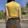 Estilo Milênio Verão Estilo Americano Retro Estampa Borboleta Slim-fit Amarelo Camiseta Gola V Manga Curta Top Roupas Femininas