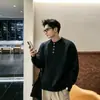 Suéter de Malha Trançada com Gola Henley Estilo Old Money para Homens, Caimento Relaxado, Manga Longa, Outono/Inverno, Peso Pesado, Espessado, Jaqueta Suéter Quente
