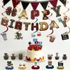 Set de Decoración Fiesta Oro Negro Transfronterizo, Adornos para Pastel de Serie de Películas, Banderines de Letras, Juego de Banderas al por Mayor