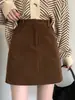 Nueva Falda de Pana Color Café 2026 para Mujer, Falda Corta de Línea A Adelgazante de Cintura Alta para Otoño e Invierno, Falda Bodycon Petite de 145 cm