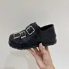 Zapatos Birkenstock estilo británico de cuero negro con hebilla, suela gruesa para mujer, otoño 2026, nuevos mocasines slip-on de cuero genuino, suela suave, puntera cerrada