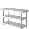 Estantería de acero inoxidable 304 mesa de trabajo, mesa de trabajo de cocina de tres niveles, mesa de servicio, mesa de empaque, superficie de trabajo desmontable de 3 niveles