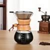 Suministro de fábrica cafetera de vidrio de borosilicato alto con marcas de escala olla para preparación manual olla para compartir virutas de madera se puede hacer logo