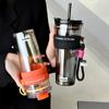 Estilo Ins Espessado Grande Capacidade Simples Padrão Vertical Xícara de Café Feminina Canudo Duplo Copo de Água Vidro Doméstico Classy