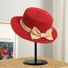 Sombrero de paja para mujer, estilo británico de verano, pequeño sombrero de copa, sombrero de ala pequeña que combina con todo, sombrero de ala corta con lazo negro, sombrero plano vintage.