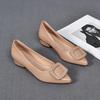 2023 Nueva Moda Otoño Punta Afilada Hebilla Cuadrada Elegantes Tacón Bajo Punta Sencilla Capa Vacuno Flats Mocasines Zapatos de Trabajo