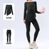 Conjunto Yoga Duas Peças Novo Estilo Outono para Mulheres Cover-Up com Bainha Torcida em Fio de Bambu Calças Longas de Cintura Alta Controle de Barriga Conjunto Pilates