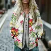 Sudadera de Algodón Acolchada para Mujer Estilo Nuevo 2025 Cuello Alto Floral Retro Rayas Otoño e Invierno Botones Sudadera para Mujer