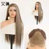 Fábrica de Qingdao Nueva Moda Color Mixto Encaje Frontal Fibra Sintética Peluca Larga Recta para Exportación Europea y Americana