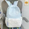 Mochila Xadrez Azul Gelo Azul Claro Bolsa Escolar para Estudante Mochila com Renda Feminina Mochila Casual para Ir para o Ensino Fundamental/Médio