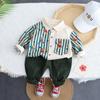 Ropa de primavera para niño camisa de bloque de oso traje de dos piezas estilo occidental ropa para niños traje de primavera para bebé primavera y otoño marea