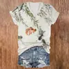 Top de manga corta para mujer de Amazon, camiseta con cuello en V, ropa elegante para mujer con estampado 3D de animales coloridos, hecho a medida con un pedido mínimo de una pieza