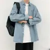 Estilo Harajuku Camisa de mezclilla manga larga estilo Hong Kong casual holgada camisa de otoño moda masculina abrigo