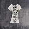 Camiseta Feminina Y2K Gótica Dark Retro com Design de Strass, Cintura Marcada, Slim-Fit, Nova Tendência Europeia e Americana 2026