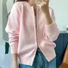 Outono e inverno novo algodão puro gola redonda zíper duplo feminino cor sólida curto sexy cardigã top jaqueta suéter de malha