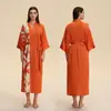 Pijama con Cuello Kimono de Gasa para Mujer, Pijama Largo Tallas Grandes, Bata, Ropa de Casa Cruzada de Satén para Mujer 3975