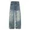 Jeans Diamante Graffiti Splash Retrô Americano para Homens e Mulheres 2025 Desgastado Solto Reto Perna Larga Rua