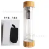 Copo de Cascalho de Cristal Natural com Tampa de Bambu Fundo Plano Malha de Filtro Tampa de Bambu Copo de Cascalho de Cristal Copo de Cristal DIY