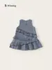 Ropa para Niños Bangxuan Verano Nuevo Elegante Vestido de Niña Línea A Cuadros Volante Vestido de Pastel para Niños Pequeños
