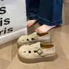Sapatos com Sola Grossa para Aumentar a Altura, Cobertura Total, Estilo Birkenstock, para Mulheres, Novo Modelo Primavera 2026, Tamancos Respiráveis Perfurados, Sandálias Romanas