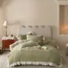 Conjunto de Quatro Peças Muito Macio e Confortável de Veludo Leite Francês para Inverno com Ruffles Esculpidos, Capa de Edredom, Lençóis Quentes e Roupa de Cama