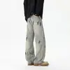 Jeans de Mezclilla con Manchas Estilo Retro Americano y Rasguños de Gato para Hombre, Lavables para Primavera y Otoño, Pantalones Rectos Holgados de Moda