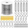 Kit de Suspensão de Cabo de Aço Revestido de Borracha de 2mm em Aço Inoxidável Conjunto de Cabo para Guarda-Corpo Externo de Jardim Gancho de Mola Tensor