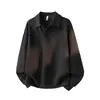 Muxi Roupa Outono Inverno Básico Versátil Retrô Casual Esportivo Camisa POLO Solta Ombro Caído Estilo Casal Top