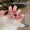 Decorações de Pedrarias para Unhas de Ano Novo, Populares no Xiaohongshu, Laço Vermelho Veludo, Pedrarias Empilhadas de Zircônia Flat, Decoração de Unhas DIY