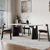 Mesa de comedor de madera maciza estilo retro francés con tablero de roca, ligera, de lujo, moderna, sencilla, para apartamento pequeño, mesa de comedor y silla de madera de fresno combinadas