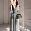 Vestido Largo Estilo Francés Hermoso y Elegante Estilo Diosa para Primavera y Verano, Vestido Verde Digno, Elegante y Suave