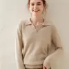 Bai Cai Rong Suéter de Punto para Otoño e Invierno Capa Interior Suéter Cuello POLO Color Sólido Cachemir Cálido Estilo Nuevo Top de Capa Base para Mujer Manga Larga
