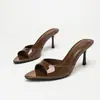 Sandalias de Tacón Alto con Punta Abierta y Punta Fina para Mujer, Tacones de Aguja, Zapatillas de Tacón Alto Peep-Toe de Una Sola Correa Simple Color Champaña, Suministro Transfronterizo