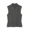 ZA comércio exterior transfronteiriço atacado de roupas femininas, estilo europeu e americano, popular no AliExpress, moderno e versátil, gola alta, abotoamento duplo, colete liso