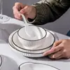 Louça de Mesa Cerâmica Pratos Cor Simples Sob Esmalte Estilo Escandinavo Tigelas e Pratos de Celebridade da Internet Conjunto de Pratos Domésticos Tigelas para Comer de Micro-ondas