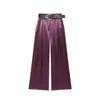 Moda Europea y Americana Transfronteriza Popular en Aliexpress Moda Casual Top con Textura de Satén de Seda con Cinturón Pantalones Sueltos de Satén de Seda
