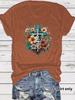 Estación Independiente Transfronteriza Verano Europa y América fe Cruz Flor Crewneck Suéter Manga Corta ebay Camiseta para Mujer