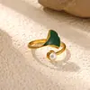 Nuevo anillo abierto de mariposa con goteo de aceite transfronterizo, moderno y versátil anillo de flor de acero inoxidable chapado en oro de 18 quilates para mujer