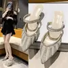 Sandálias de salto alto elegantes de ponta aberta com strass e pérolas, novas sandálias de verão vazadas da moda de bico fino versáteis