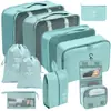 Set organizador de viaje premium, incluye 11 piezas: bolsas para guardar ropa, bolsas con cordón, bolsas para cosméticos y artículos de tocador, y bolsas de malla plegables para almacenamiento
