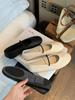 Sapatos rasos femininos estilo coreano com bico redondo, decote baixo e alça Mary Jane
