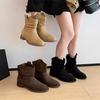Botas Martin Casuais de Bico Redondo para Mulheres 2025 Primavera e Outono Novas Botas Curtas de Solado Plano para o Dia a Dia Botas Slim Versáteis Retrô
