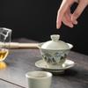 High-End gema amarela Ru tampa do forno Tigela sancai tigela de chá Qianli Jiangshan pintado à mão kung fu jogo de chá doméstico artesanal único