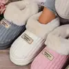 Zapatos Nuevos de Algodón con Rayas, Suela Gruesa y Forro Polar, Color Sólido Simple, Unisex para Pareja, Botas de Nieve