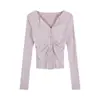 Suéter feminino de manga longa com puro senso de design para garotas estilosas outono nicho plissado slim fit modelador top irregular