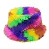 Chapéu de Pescador de Pelúcia Grossa Colorido Arco-Íris Tie-Dye Gradiente Tendência Versátil Outono/Inverno 2026 Chapéu Balde de Pelo Feminino